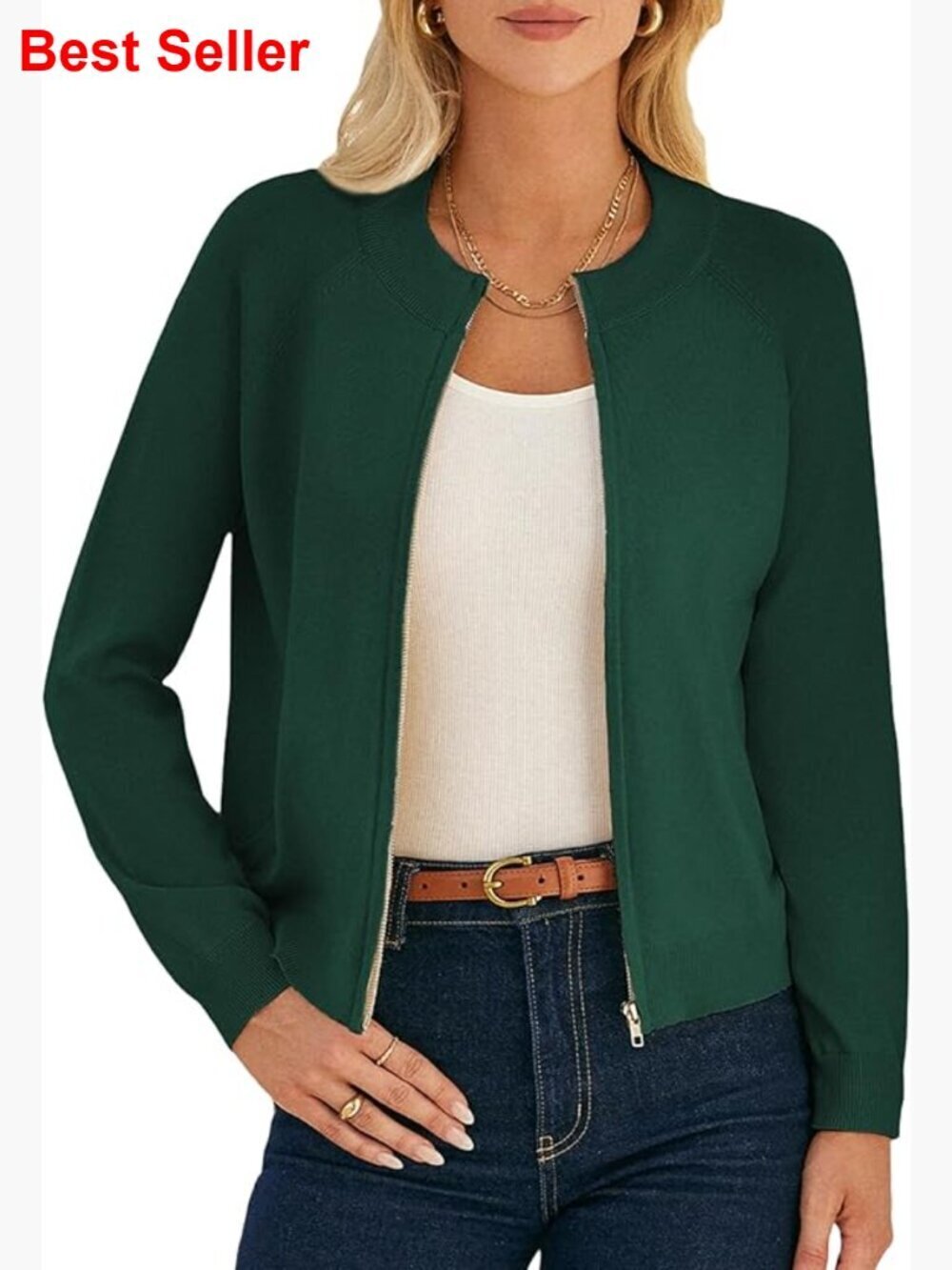 Long Sleeve Zip Up Cardigan Sweater Lightweight Knitted Jacket